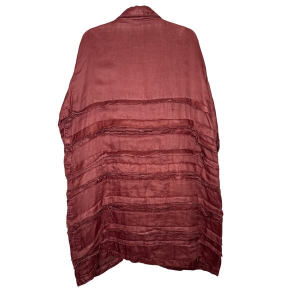 2000s Krista Larson Mauve Crinkled Silk Overshirt Jacket One Size - Picture 4 of 14
